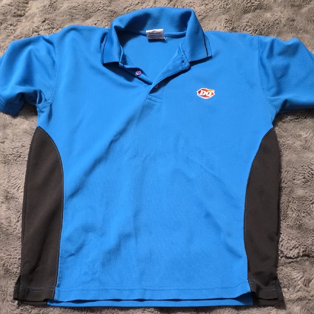 Dairy Queen Men's Blue Logo Polo with Black Side Panels